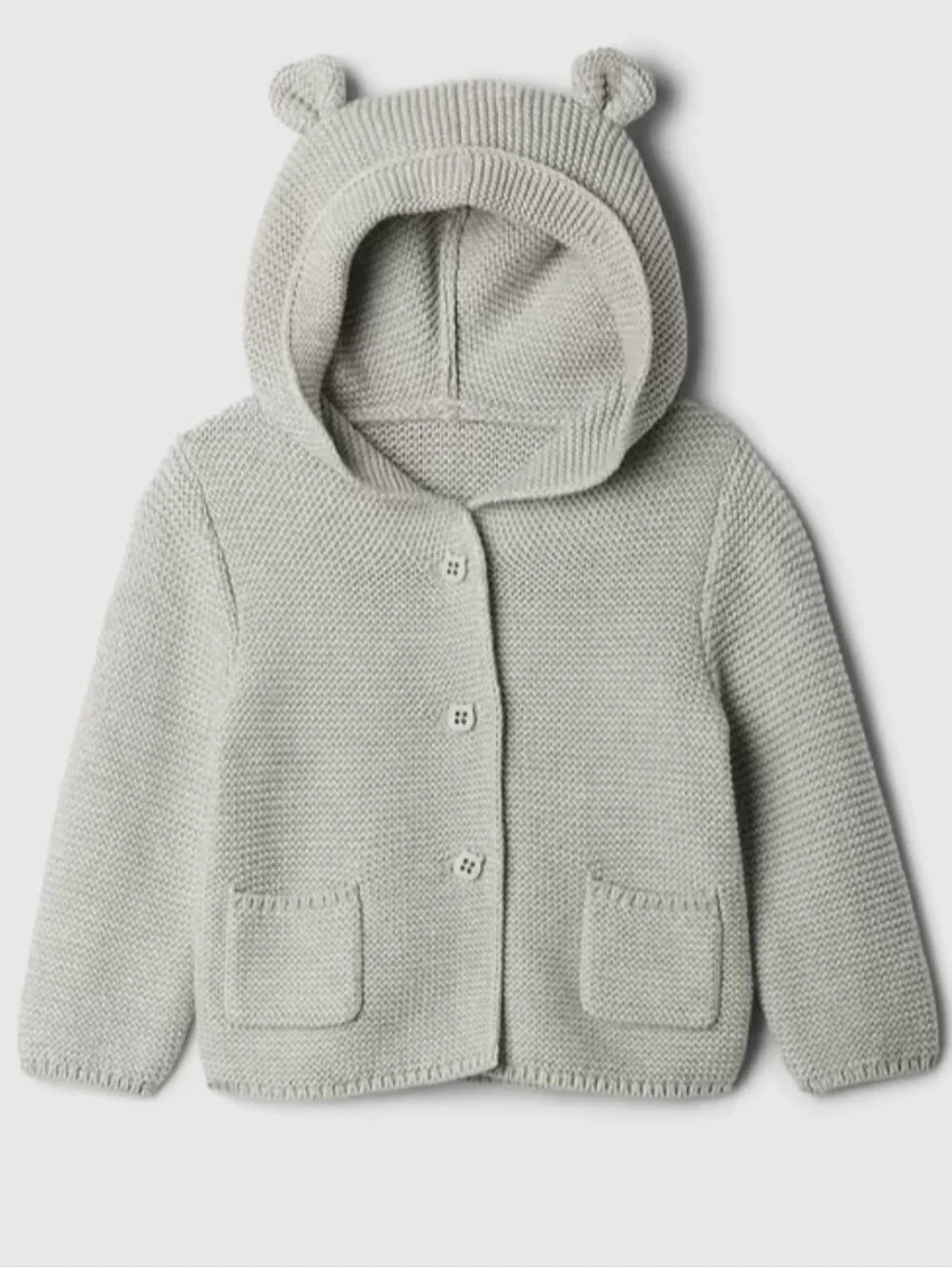 GAP Light Gray Baby Hooded Knit Cardigan with Bear Ears